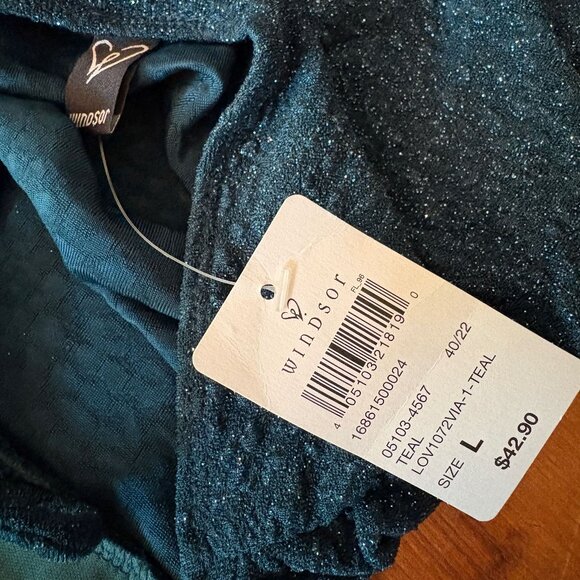 WINDSOR: MY SPARKLE GLITTER LACEUP MINIDRESS - TEAL; SIZE L; NWT - Picture 4 of 8